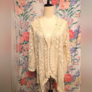 Lace Cover Up Hooded Cardigan by Late for Dinner, Size M
